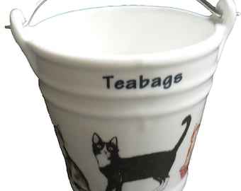 Cats Teabag tidy bucket shaped used teabag pot, perfect for a good quantity