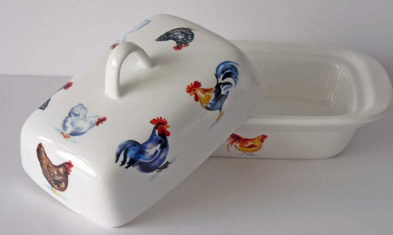Chicken porcelain deep white butter dish