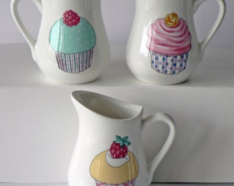 Cupcake porcelain cream/milk jug - small 0.125 litres choice of 3 colours