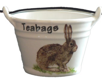 Hares teabag tidy, bucket shaped -  porcelain bucket shaped teabag tidy