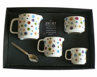 Spots  milk jugs, choice 3 sizes jug, or sugar pot bowl 4/7/10oz Available individually or as set of 4 shown in photo