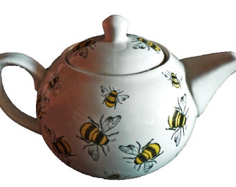 Bees teapot - 2 cup or 6 cup teapot decorated allover with popular bumble bees