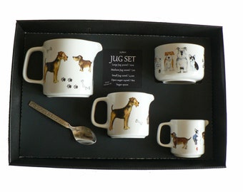 Dogs jugs, set of 3 sizes jug with sugar pot bowl gift boxed