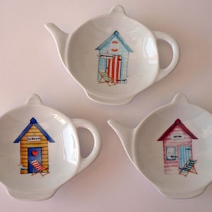 Beach Hut ceramic teabag tidy 3 different colour beach huts to choose from