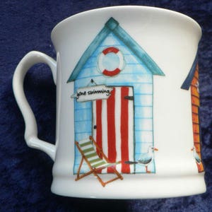 Beach Huts colourful fine bone china tankard large mug- personalised if required at no extra cost