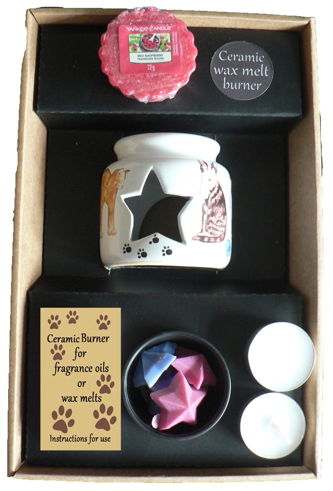 Cat Lovers Oil Burner Gift Set With Shape Melts, Tealights,1 X Yankee Wax  Melts 