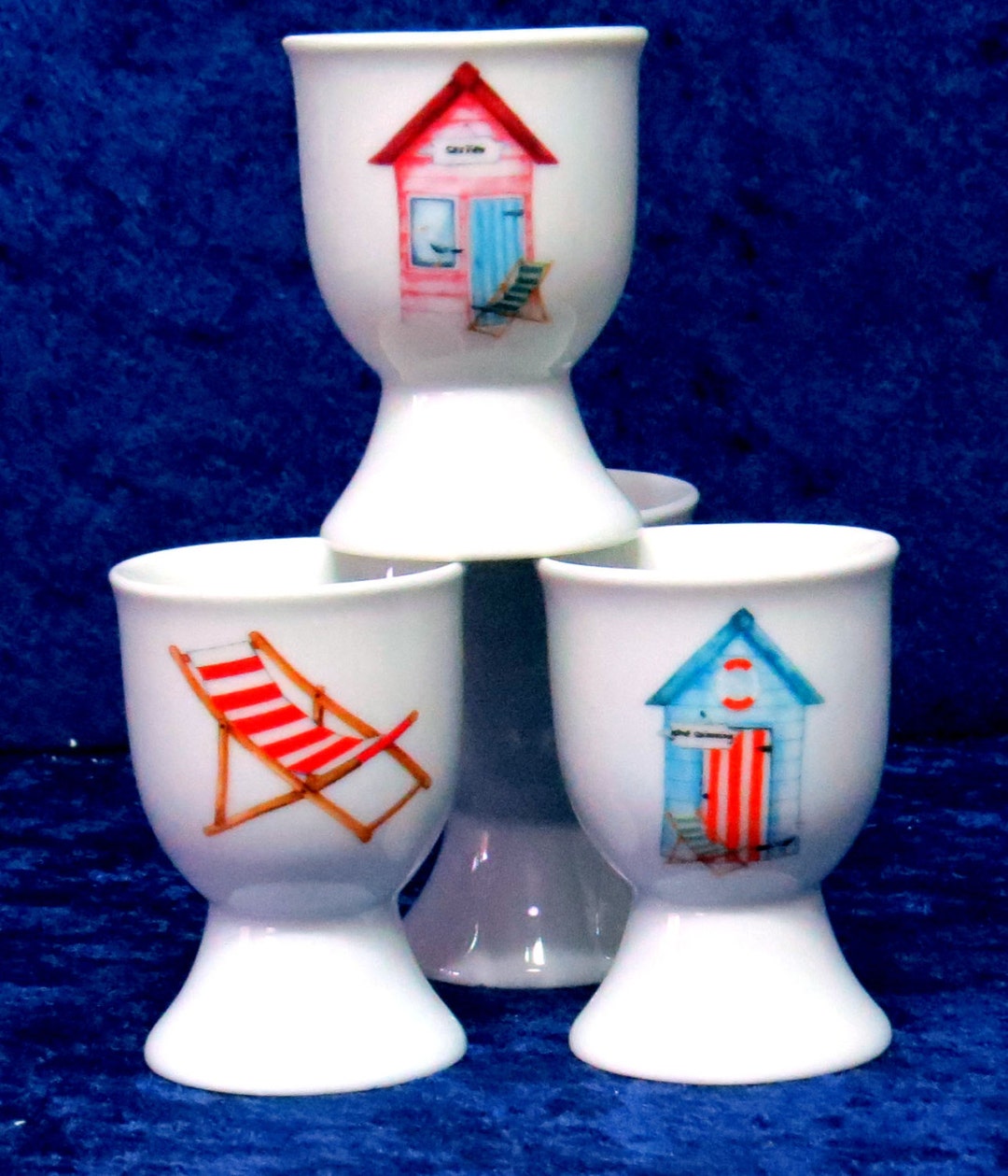 Beach Huts Egg Cups Eggcup Porcelain Set of 4 Boxed Different Colours ...