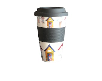 Topadorn Ceramic Travel Mug Porcelain Coffee Cup with Spill-proof