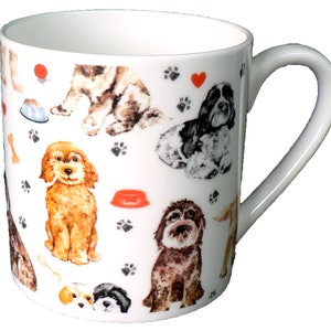 Cockerpoo 1 pint bone china mug. Cute cockerpoos design all round