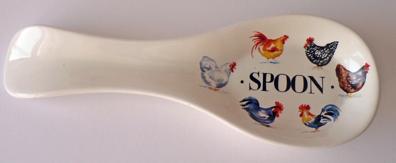 Chicken creamware ceramic Spoon Rest kitchen utensil rest cockerel rooster hen