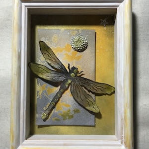 Dragonfly Framed Yellow Glitter Handmade Custom Framed