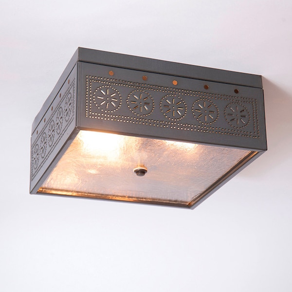 Square Flush Mount Ceiling Light  Punched Tin