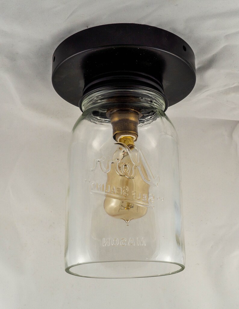 Mason Jar Flush Mount Open Bottom Choice of glass Style Etsy