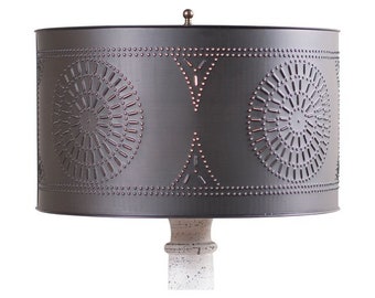 Floor Lamp Drum Shade with Chisel in Kettle Black Punched Tin , Hand made