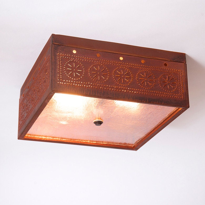 Square Flush Mount Ceiling Light Punched Tin Etsy Australia
