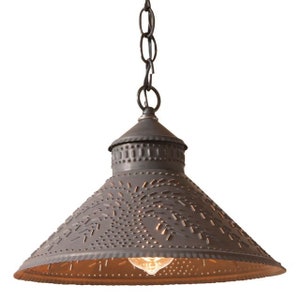 Stockbridge Shade Light Pendant with Willow in Blackened Punched Tin