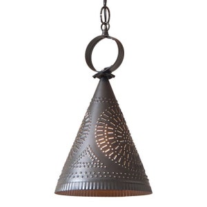 Madison Witch's Hat in Kettle Black Pendant Light in Punched Tin