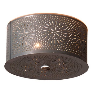 Round Flush Mount Ceiling Light in Country Punched Tin