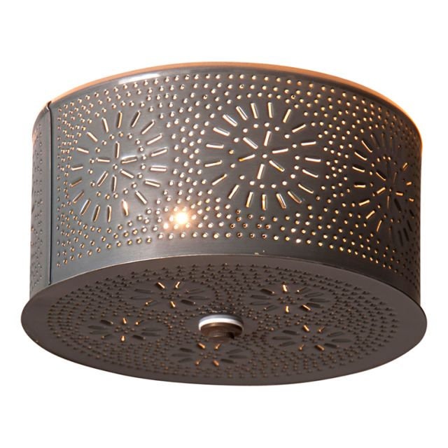 CountryTin new Round Punched Tin Flushmount Ceiling Light 