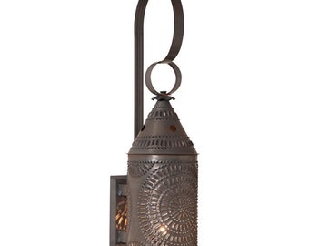 15-Inch Electrified Wall Lantern in Kettle Black, Punched Tin