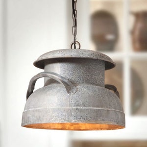 Milk Can Pendant Light in Weathered Zinc, Farmhouse Lighting,Country Lighting