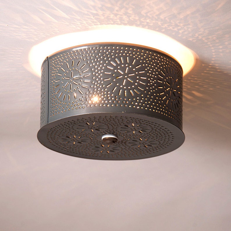 Round Flush Mount Ceiling Light in Country Punched Tin Etsy