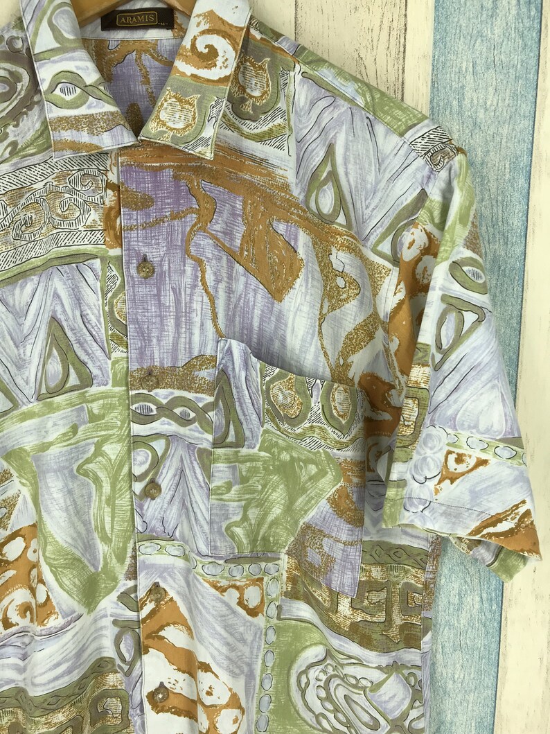 ARAMIS Cotton Shirt Abstract Medium Vintage 90s Multicolour Psychedelic Pop Art Oxfords Buttondown Flannel Size M