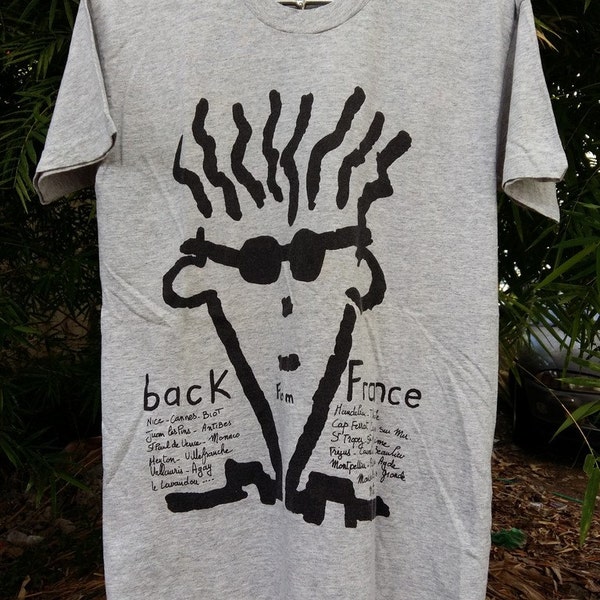 Vintage Fido Dido Back To France Punk Pop Art Cartoon 90's Gray T shirt Size M