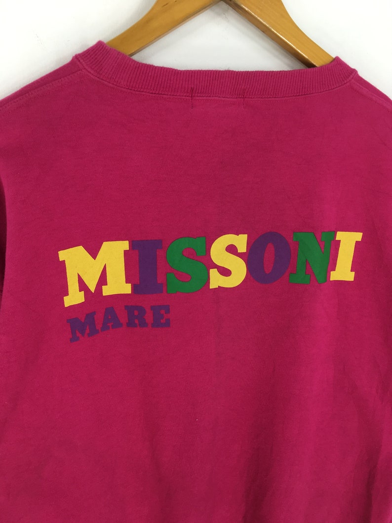 Vintage 90/'s Missoni Sports Sweaters Pink Women Large Missoni Mare Italia Neon Spell Out Sweatshirt Sportswear Missoni Jumper Size L