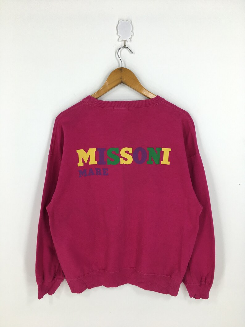 Vintage 90/'s Missoni Sports Sweaters Pink Women Large Missoni Mare Italia Neon Spell Out Sweatshirt Sportswear Missoni Jumper Size L