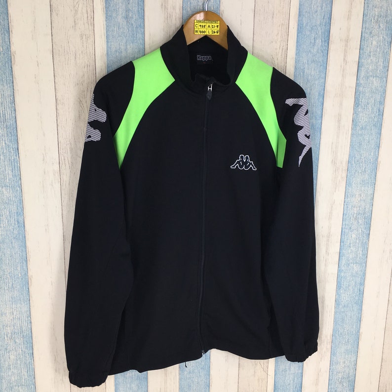 KAPPA WINDBREAKER Jacket Large Vintage 90/'s Kappa Italia Track Top Sportswear Kappa Trainer Sport Windrunner Black Jacket Size L