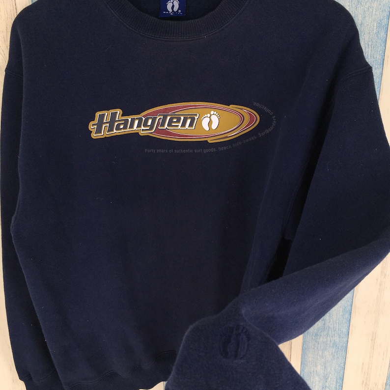HANG TEN Sweatshirt Large Men Black Vintage 80/'s Jumper Crewneck Surfer Hawaiian Pipeline Aloha Da Hui Surfing Sweater Jumper Size L