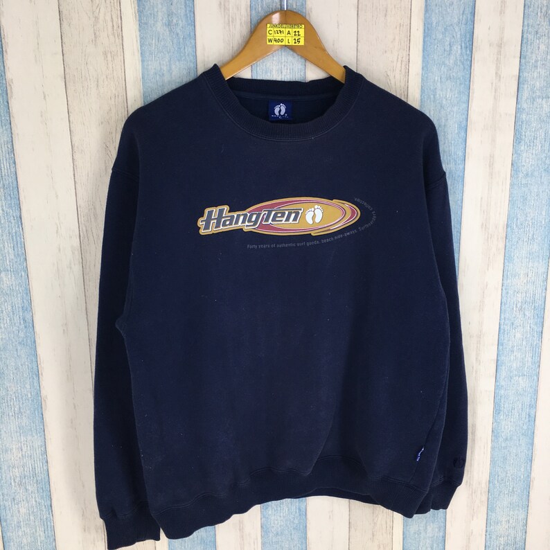 HANG TEN Sweatshirt Large Men Black Vintage 80/'s Jumper Crewneck Surfer Hawaiian Pipeline Aloha Da Hui Surfing Sweater Jumper Size L