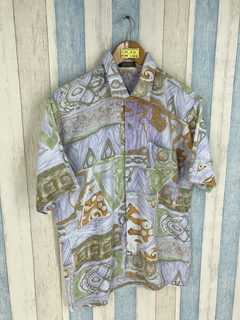 ARAMIS Cotton Shirt Abstract Medium Vintage 90s Multicolour Psychedelic Pop Art Oxfords Buttondown Flannel Size M