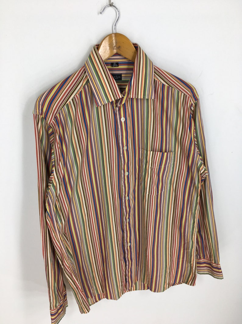 Vintage Paul Smith London Striped Multicolor Oxfords Medium Paul Smith Flannel Button Down Border Stripes Oxfords Size M