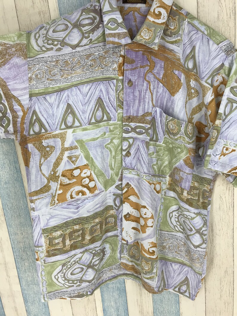 ARAMIS Cotton Shirt Abstract Medium Vintage 90s Multicolour Psychedelic Pop Art Oxfords Buttondown Flannel Size M