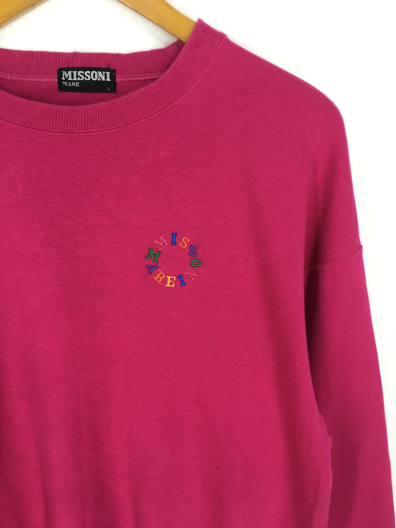 Vintage 90/'s Missoni Sports Sweaters Pink Women Large Missoni Mare Italia Neon Spell Out Sweatshirt Sportswear Missoni Jumper Size L