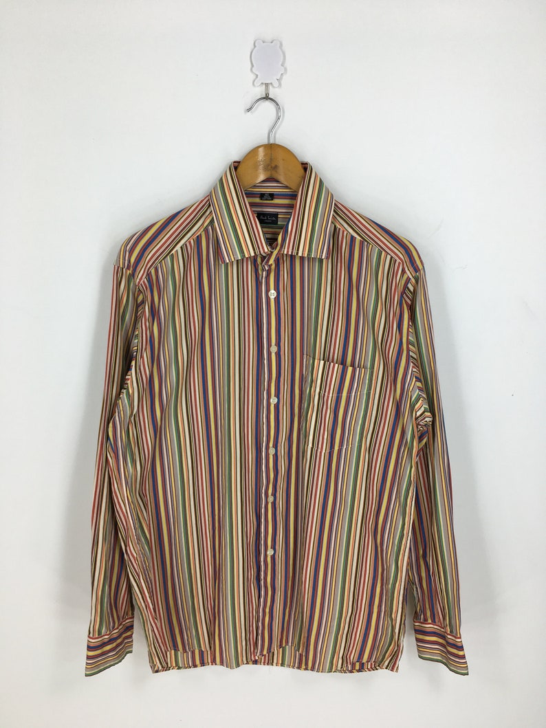 Vintage Paul Smith London Striped Multicolor Oxfords Medium Paul Smith Flannel Button Down Border Stripes Oxfords Size M