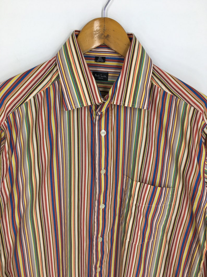 Vintage Paul Smith London Striped Multicolor Oxfords Medium Paul Smith Flannel Button Down Border Stripes Oxfords Size M