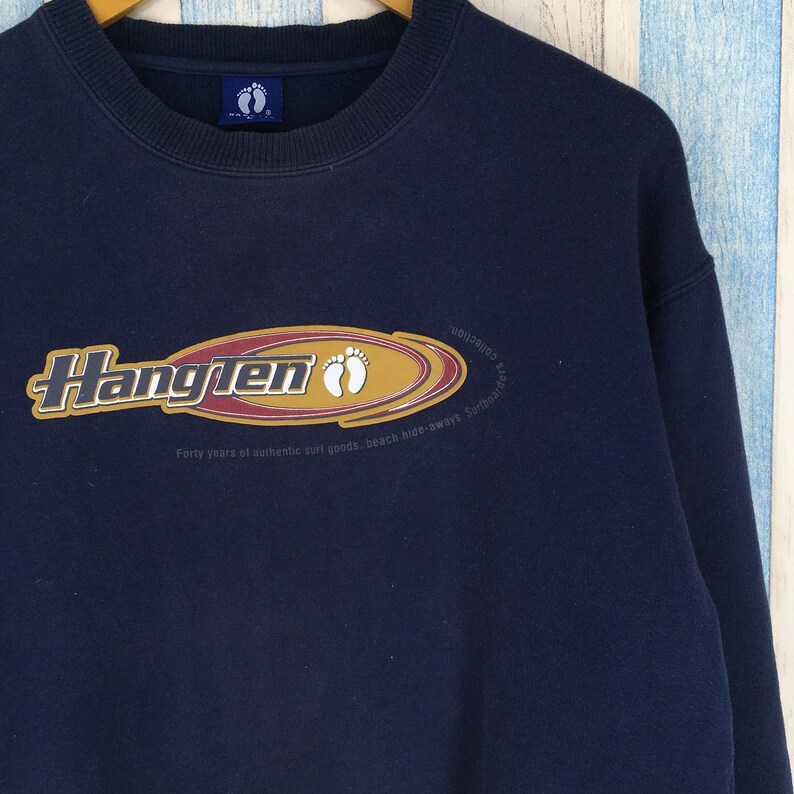 HANG TEN Sweatshirt Large Men Black Vintage 80/'s Jumper Crewneck Surfer Hawaiian Pipeline Aloha Da Hui Surfing Sweater Jumper Size L