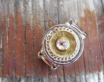 Bullet ring/308 shell/silver wrapped chain/stretchy band