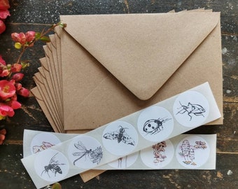 Enveloppes kraft et autocollants illustrés de la nature pour la papeterie, la rédaction de stylos, la rédaction de lettres et les fournitures de papeterie de mariage. Enveloppes C6