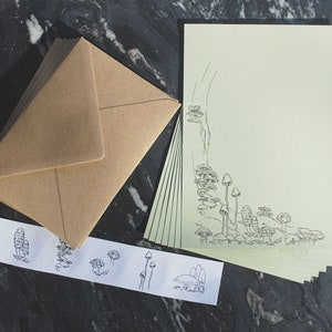 Briefpapierset botanische paddestoel: briefpapier van gerecycled papier