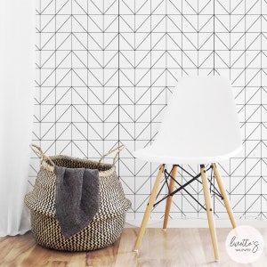 Geometric removable wallpaper in a boho style setting