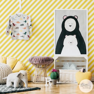 Yellow Playroom Stripe Peel And Stick Wallpaper Light Yellow Wallpaper Trendy Teenage Room Decor Diagonal Striped Accent Wall Line Wallpaper