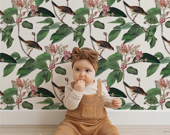 Kids Room Wallpaper Peel And Stick Wallpaper For Kids Floral Wallpaper Nursery Temporary Wall Paper Girly Wallpaper Removable Bird Wallpaper