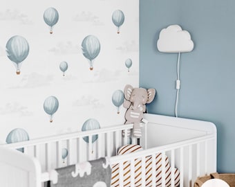 Blue Vintage Air Balloon Removable Wallpaper, Baby Nursery Decor, Traditional or Self adhesive Wallpaper