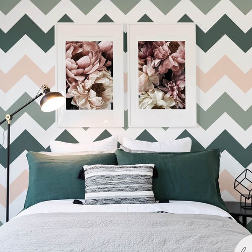 Elegant Sage Green and Pale Pink Girl's Room Wallpaper - Etsy