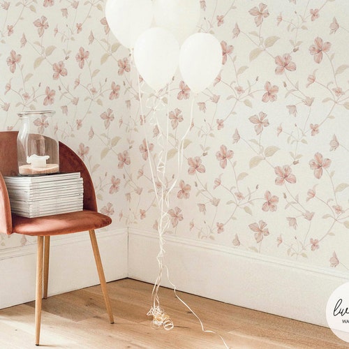 Soft Pink Girls Room Floral Wallpaper Available as Peel and - Etsy Canada Soft Pink Girls Room Floral Wallpaper Available as Peel and - Etsy Canada