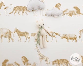 Safari Animals Removable Wallpaper, Gender Neutral Nursery, Ochre Color Self adhesive and Traditional Wallcovering